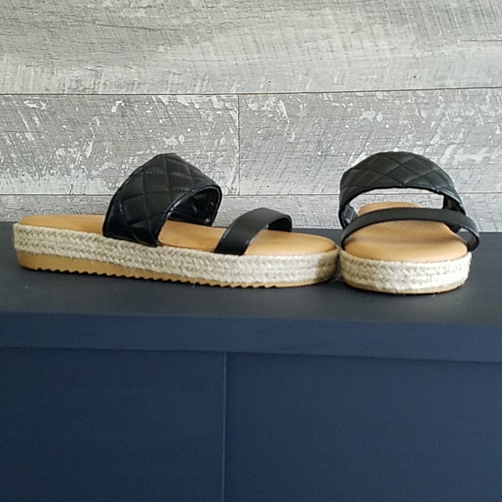 Black Vegan Leather Slides Platform Sandals - Brand New Without Box
